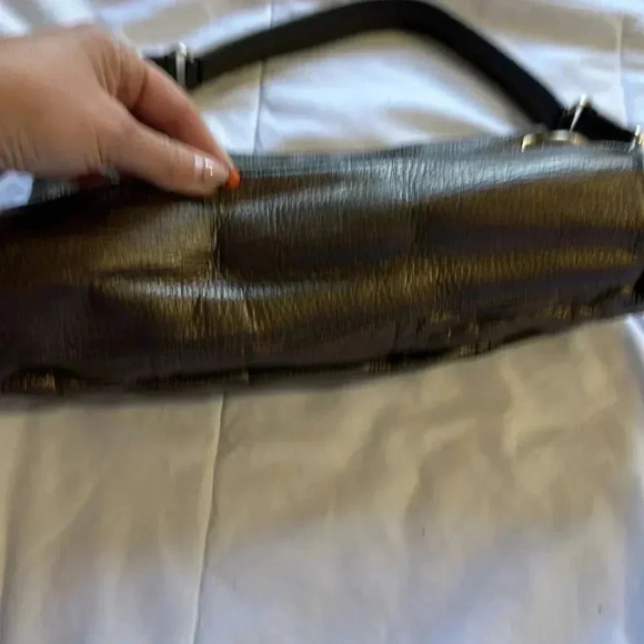 Cole Haan Bronze Brown Soft Pebbled Leather Ruched Shoulder Purse - Picture 4 of 6